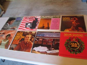 Collection of records with artist name starting E and F Engelbert Humperdinck, Ernie Coopman, Ernie Freeman, Esquievel, Ethel Ennis, Faron Young, Felix Slatkin