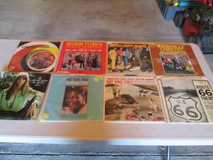 Collection of records with artist name starting M and N Nat King Cole, Morty Corb, Myron Floren, Nashville Country Jamboree, Nashville Strings, Route 66 Theme