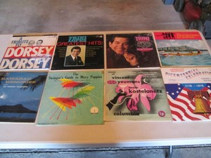Collection of records with artist name starting T through the end of the alphabet and numbers Tommy and Jimmy Dorsey, Trini Lopez, Troubadors, Tupper Saussy Quartet, Vincent Youmans, Bicentennial Celebration