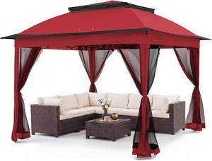 $180 COOS BAY 11x11 Pop Up Gazebo with Mesh Netting, Instant Outdoor Canopy Tent, Water Resistant Shelter with UPF 50 UV Protection, 121 Sq Ft Coverage, Red