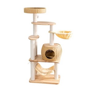 $200 Wood Cat Tree for Large Cat, 57-Inch Tall Cat Tower with Scratching Post for Indoor Cats, Multi-Level Cat Condo with Hand-Woven Cat Bed and Hammock Acrylic Bowl Easy to Clean (DC888)