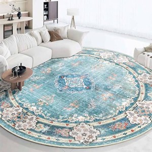$180 MUJOO Teal Round Rug 9ft,Circle Washable Area Rug Non Slip Floral  Large Circular Rugs for Living Room Bedroom Dining Room Boho Throw Carpet Low-Pile Soft Floor Indoor Flowers Blue Colorful