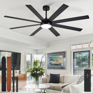 Depuley 66 Ceiling Fans with Lights Black IndoorOutdoor Ceiling Fan for Patios Living Room - 8 Blades Dimmable Large Ceiling Fans with Remote APP Control Timer Reversible Quiet DC Motor 6 Speeds