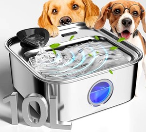 oneisall 10L2.6Gal Dog Water Fountain for Large Dogs (with 2 Filters)  Deeper & Wider Drinking Area, Visualization Window & Triple Filtration,304 Stainless Steel Dog Water Bowl Dispenser