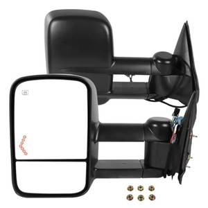 A Pair Tow Mirrors Compatible with Silverado Suburban Sierra 2003-2006  Left Driver & Right Passenger Side Mirror Set with Power Heated Glass Manual Folding Telescoping Arrow LED Turn Signal Black