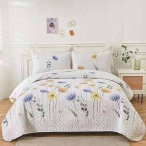 Dinjoy Quilt Set Full Size, Colorful Floral Bedspread with 2 Pillowcase  Flower Boho Quilts, Microfiber Lightweight Bedspread, Farmhouse Fall Bedding Set for Women Girls, Full(78x90)