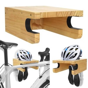 Wooden Bike Wall Mount Rack with Shelf and Hooks, Bike Hanger Wall Mount  Wood Wall Mount Bike Hangers for Garage, Space-Saving Indoor Bike Wall Mount Horizontal Storage Rack for Single Road Bicycle