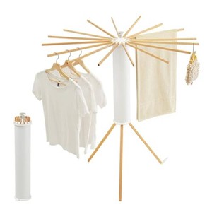 JOOM Clothes Drying Rack, Clothing Stand, Foldable Laundry Drying Rack  Portable clothes rack with wooden rods, plastic cylinder and tripod base for apartments, balconies, RVs, camping and travel.