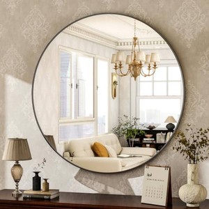 HARRITPURE 24 Inch Round Mirror Black Circle Bathroom Mirror  Modern Aluminum Alloy Frame Wall Mounted Vanity Mirror for Living Room, Bedroom, Entryway