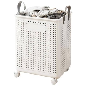 WESAPPINC Collapsible Large Laundry Hamper, Plastic Laundry Basket with Wheels,Suitable for Bathroom, Bedroom, Dorm Room & Laundry Room,Basket with Handle (White)
