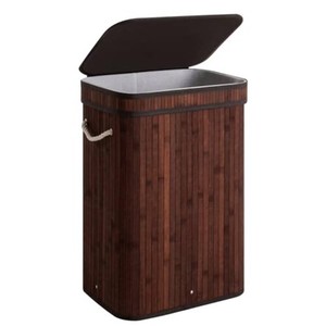 StorageWorks Laundry Hamper with Lid, Foldable Bamboo Laundry Basket, Clothes Hamper with Handles, Organizer and Storage for Laundry Room, Bedroom, Dorm, Brown