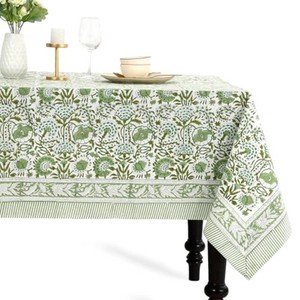 $119 CPC Block Print Tablecloth BLUE (see last photo) 120x80 Rectangular 100% Cotton Reusable Table Cover, Everyday Decorative Table Cloth Use for Dining, Farmhouse, Home Gift for Spring,Summer
