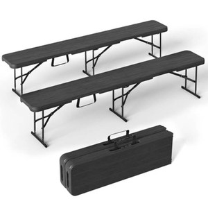 VSOAEIL 6 Foot Folding Bench 2 Pack, Foldable Plastic Bench Indoor Outdoor  6 Feet Portable Bench Seating with Handle and HDPE Tabletop - Party, Dining, Picnic, Camping, Sports, Temporary Events, Black