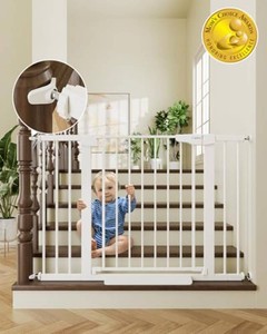 Cumbor 30-46 Baby Gate for Stairs, Auto Close Dog Gate for Doorways White  Toddler Safety Essentials for the House, Moms Choice Awards Winner-Easy Install PressureHardware Mounted Pet Gate for Dogs