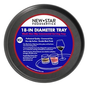 New Star Foodservice Restaurant Grade Non-Slip Serving Tray, 18 Inch Round Black Plastic Tray with Rubber-Lined Surface, Bar, Catering, Restaurant, and Foodservice Tray