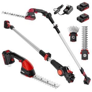 MZK 20V 2-in-1 Pole Hedge Trimmer & Grass Shear, 13-Foot Reach  Multi-angle cordless trimmer with extension pole for hedges, grass shearing, shrubs, and yard care.