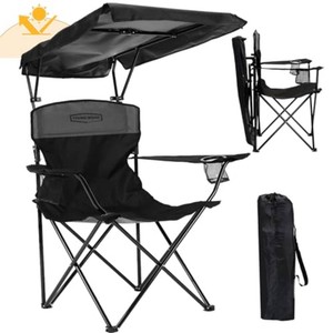 YOUNG WOOD Camping Chair with Canopy, Beach Chair with Shade,Portable,Lightweight Oversized for All, Easy to Open and Close Without Installation, Side Pocket Design for All Outdoor Activities Black