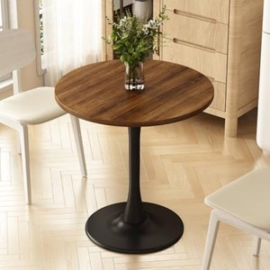 $130 Round Dining Table 27.5 Circle Tulip Table for 4 People,Walnut  Mid Century Modern Leisure Kitchen Table with Wood Thickened Tabletop Sturdy Metal Pedestal for Small Places Living Room Cafe