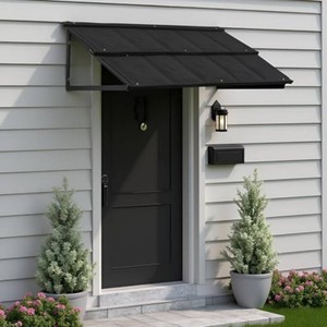 Patio Awning, Door Awning with Galvanized Steel, Patio Canopy, 52.75 x 31 for Door and Window, Fixed Metal Awning with Bracket, Outdoor Awning, Black