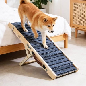 ZJSF Foldable Wooden Dog Ramp for High Bed, Dog Stairs for Small Dogs, High Traction Platform with 4 Adjustable Heights (14-19.7), 33, Supports up to 70 lbs