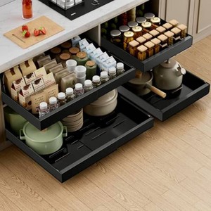 PAKETA 2 Pack Expandable Pull Out Cabinet Organizer,21 Deep  Pull Out Drawers for Cabinets with width from 12 to 20,Sliding Drawers for Cabinets with Upgrade 3 Slide Rails,hold 65 lbs