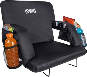 BRAWNTIDE Stadium Seat for Bleachers with Back Support - 3 Foam Cushion  No More Back Pain, 18 High Backrest, Patented Hooks Prevent Seat Sliding, 6 Recline Positions, 2 Cup Holders, 4 Pockets