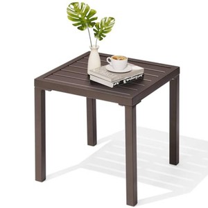 Outdoor Metal Side Table, Patio Small Square End Table, Brown  Weather Resistant, Easy Assembly, Side Table for Pool, Balcony, Indoor