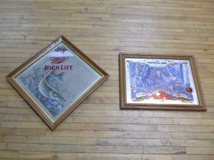 2 Mirrored Beer Signs