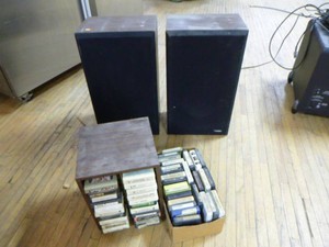 Lot of 8-Track Tapes and 2 Speakers