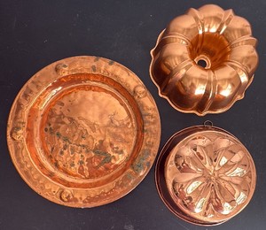 Vintage Copper Tray, Copper Toned Bundt Pan and Copper Mold