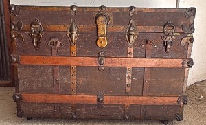 Antique Wood Flat Top Trunk
