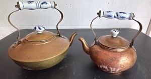 Two Vintage Copper Tea Kettles