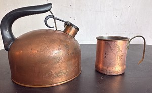 Vintage Copper Whistling Teapot and Copper Cup