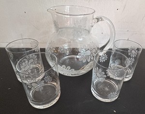 Glass Pitcher and Four Matching Glasses