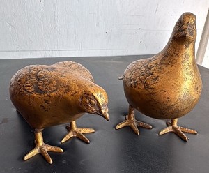 Two Solid Brass Quail