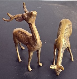 Pair of Vintage Brass Deer