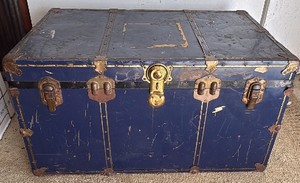 Blue Metal Clad Steamer Trunk