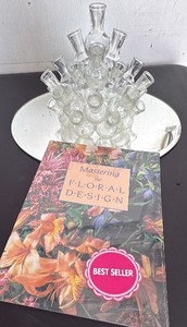 Multi-Tube Glass Bud Vase with Mirror Charger and Floral Design Book