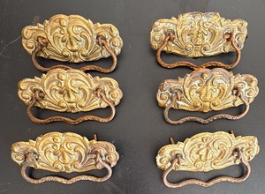 Six Vintage Brass Drawer Pulls
