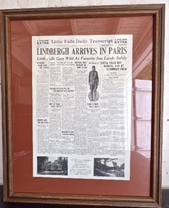 Framed Lindbergh Arrives in Paris Headlines