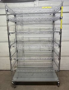 MSRP $2800 InterMetro Super Erecta Heavy-Duty 6-Shelf Mobile Wire Storage &amp Picking Rack wRetaining Dividers, Solid Bottom Shelf, Locking Casters, NSF, Warehouse, Restaurant, Medical, Parts &amp Inventory Storage, 68H x 4W x 2D Great Condition