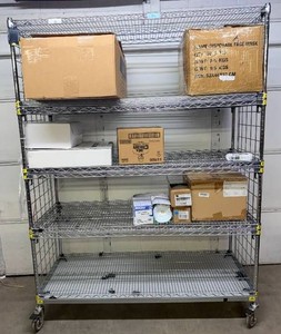 MSRP $3600 InterMetro Super Erecta Heavy-Duty 9-Shelf Mobile Wire Storage &amp Picking Rack wRetaining Dividers, Solid Bottom Shelf, Locking Casters, NSF, Warehouse, Restaurant, Medical, Parts &amp Inventory Storage, 68H x 5W x 2D Great Condition
