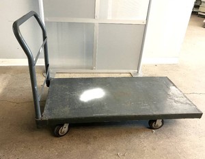 MSRP $600 Global Equipment Company Heavy-Duty Industrial Steel Platform Truck &amp Material Handling Cart, 48x24 Deck, 8.5 Deck Height, Tubular Push Handle, Heavy-Duty Casters, Warehouse, Factory, Shop, Receiving &amp Moving Use