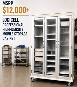 MSRP $12,000 LogiCell Professional High-Density Mobile Storage Cabinet, 3 Glass Doors, Adjustable Shelves, Pull-Out Baskets &amp Bins, Hospital, Garage, Tools, Parts, Crafts, Warehouse &amp Commercial Storage, 80x35x26 (No Key Buy Online $10)
