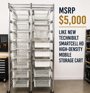 MSRP $5,000 Like New Technibilt SmartCell HD High-Density Mobile Storage Cart, 14 Pull-Out Wire BasketsBins, Adjustable KanbanPAR System for Supplies, Auto Parts, Tools, Hardware &amp Warehouse, 74x24x38 System Has Removable Dividers In Baskets #2