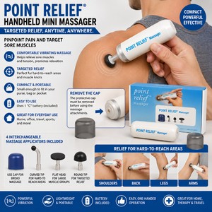 MSRP $50 NEW Point Relief Handheld Vibrating Massager With 4 Interchangeable Massage Applicators, Compact Portable Design For Physical Therapy, Chiropractic, Massage Therapy, Rehab, Targeted Muscle Massage, Relaxation &amp Home Use