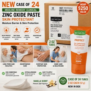 MSRP $250 NEW CASE OF 24 Medline Remedy Clinical Zinc Oxide Paste Skin Protectant MSC092542, 2 Oz Tubes, Moisture Barrier For Incontinence &amp Everyday Skin Protection, Long-Term Care, Home Care &amp Healthcare Use, RECENTLY EXPIRED 426