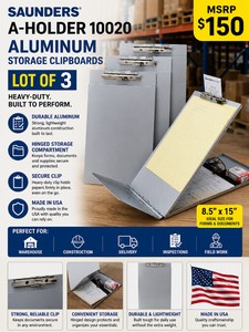MSRP $150 NEW Lot Of 3 Saunders A-Holder 10020 Aluminum Storage Clipboards, 8.5x15, Hinged Form &amp Document Compartment, Heavy-Duty Metal Clipboard, Made In USA, Great For Warehouse, Construction, Delivery, Inspection &amp Field Work