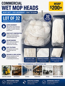 MSRP $200 NEW Lot of 32 Commercial Heavy-Duty White String Wet Mop Replacement Heads, High-Absorbency Floor Cleaning Mops for Janitorial, Restaurants, Schools, Warehouses, Offices, Healthcare &amp Commercial Facilities