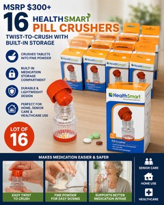 MSRP $300 New Lot of 16 HealthSmart Twist-to-Crush Pill Crushers With Built-In Medication Storage Compartment, Crushes Tablets Into Fine Powder, Durable Lightweight Design, Home, Senior Care &amp Healthcare Use